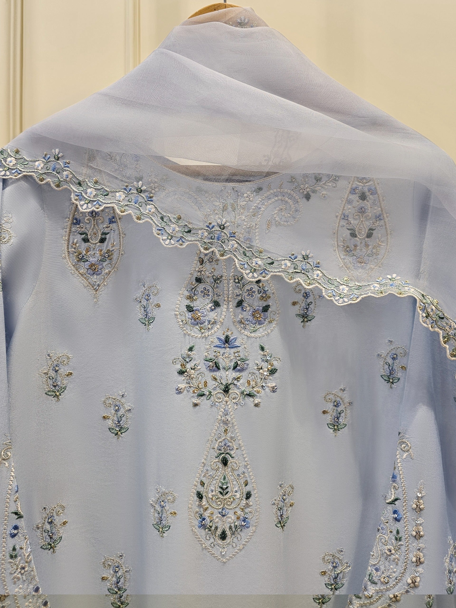 3 Piece- Pure Silk Net Embroidered Suit S111615 - Image 2