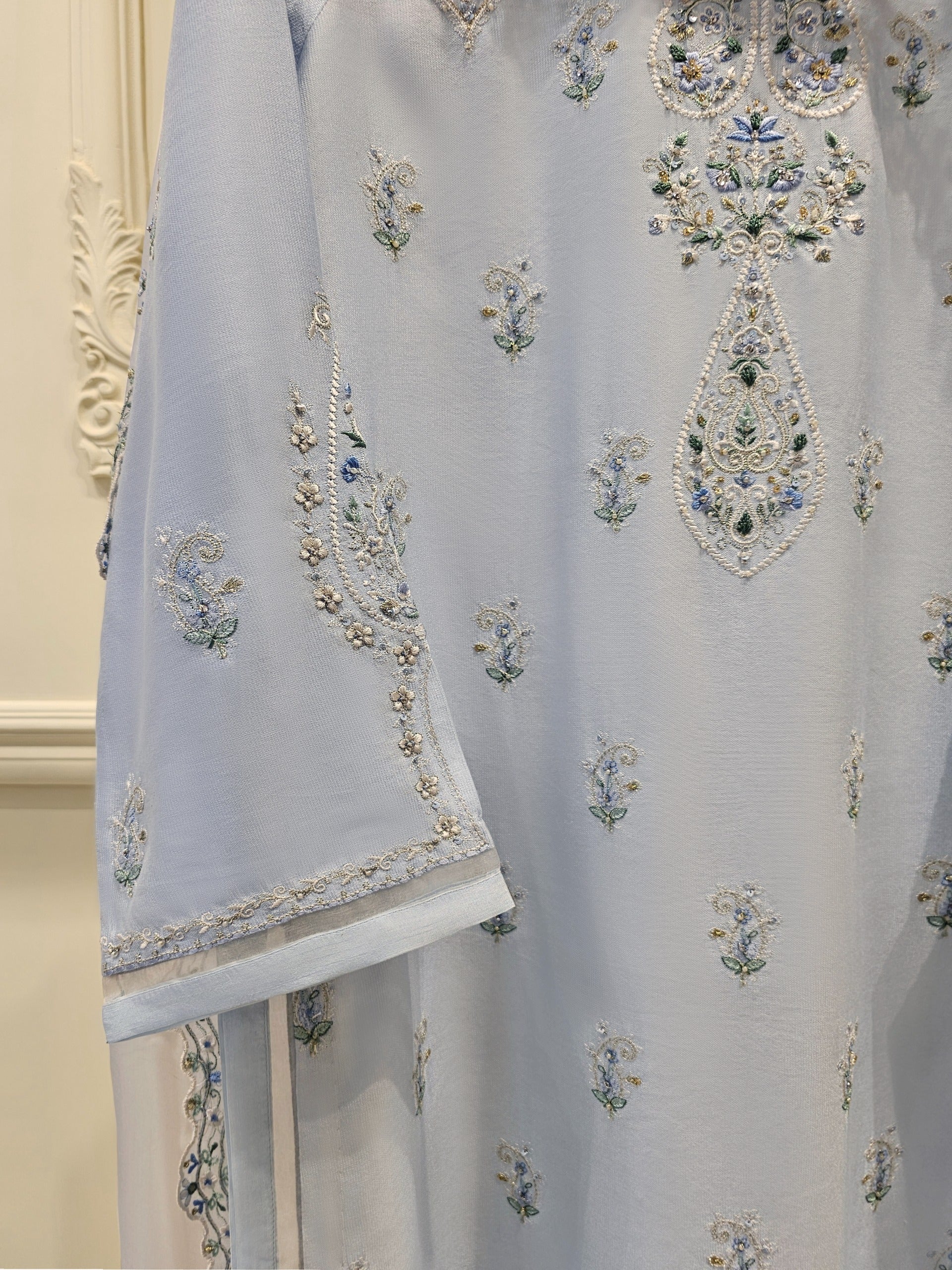 3 Piece- Pure Silk Net Embroidered Suit S111615 - Image 3