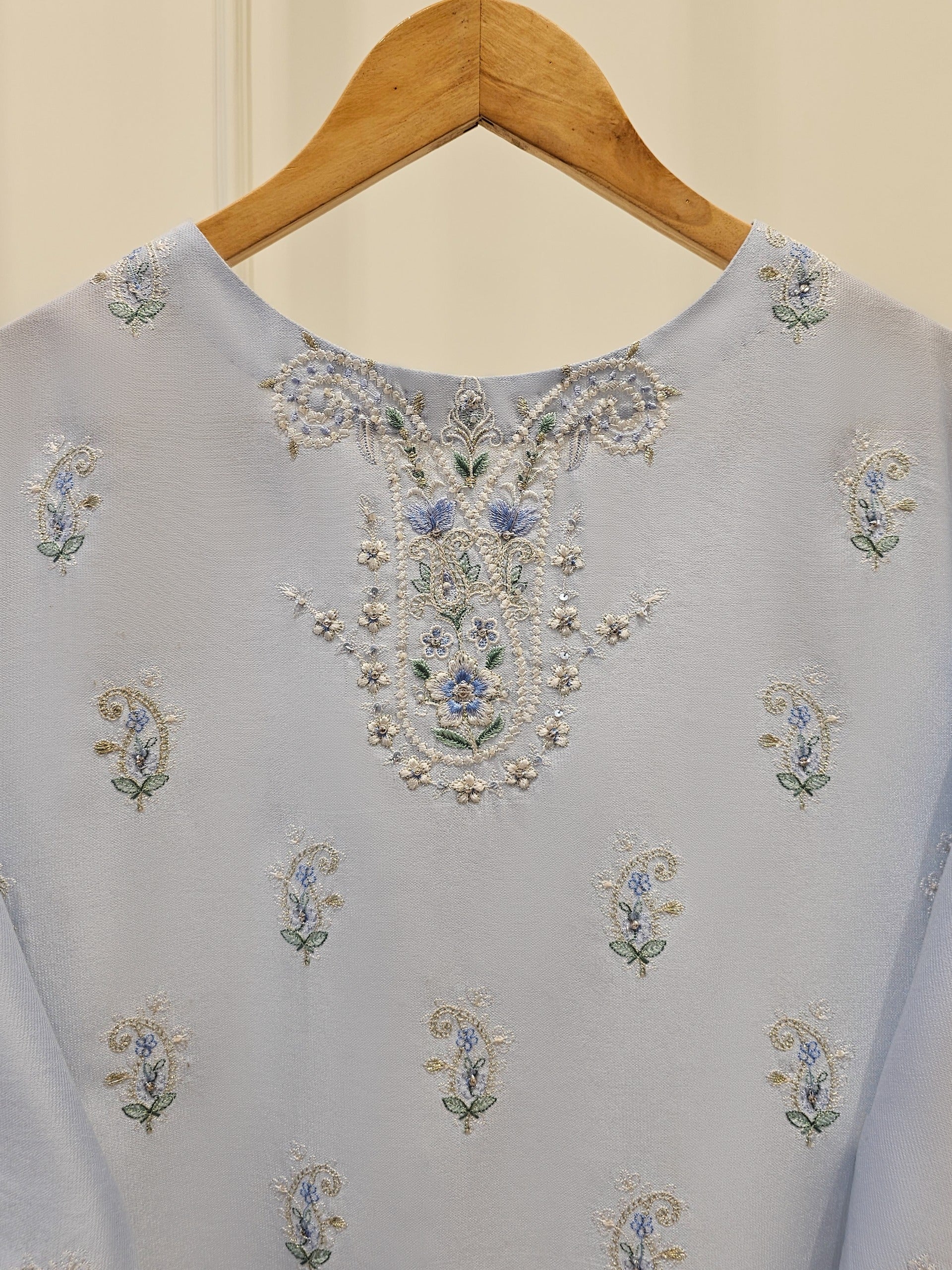 3 Piece- Pure Silk Net Embroidered Suit S111615 - Image 6