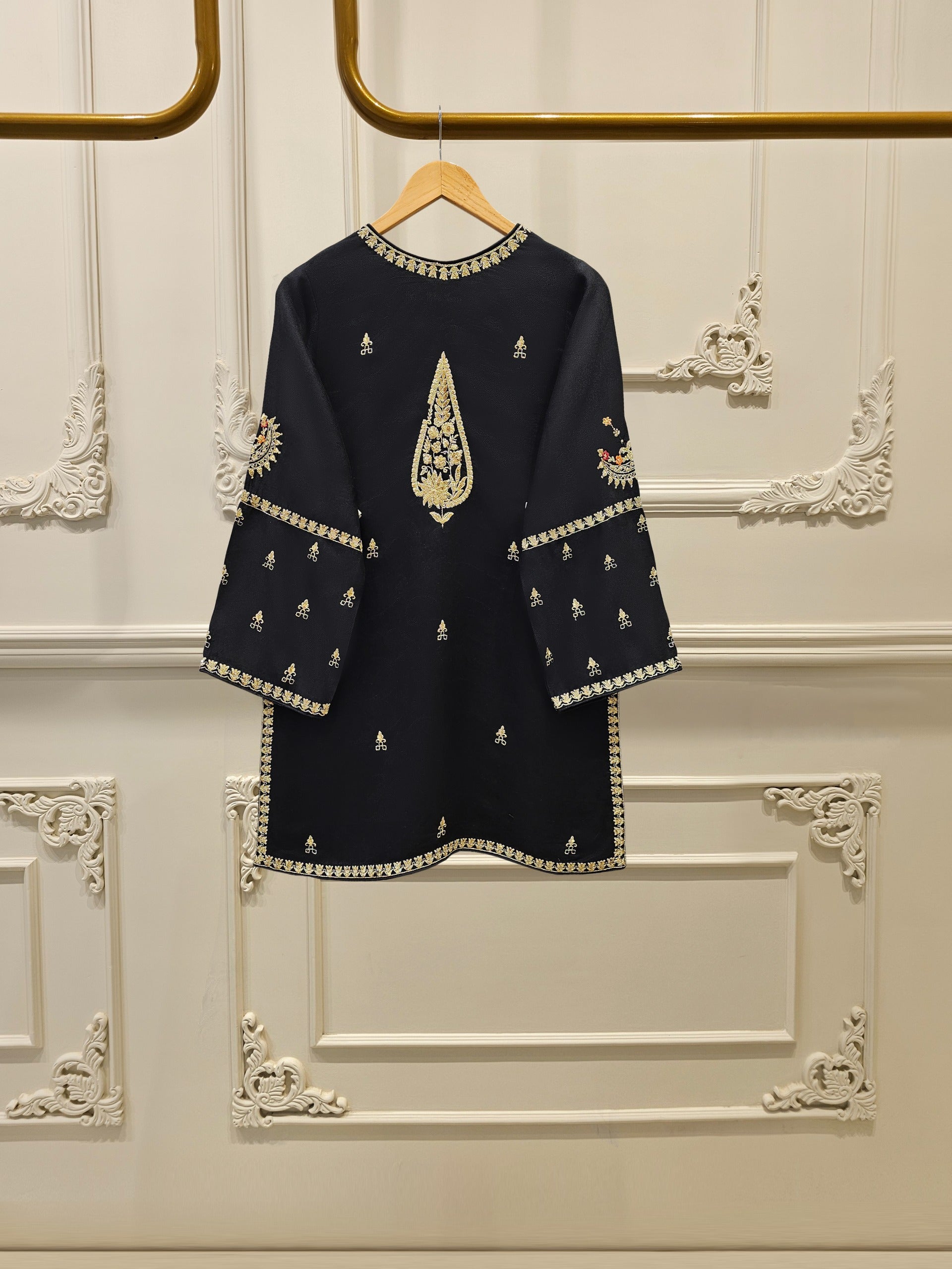 3 Piece- Pure Silk Net Embroidered Suit S111669 - Image 4