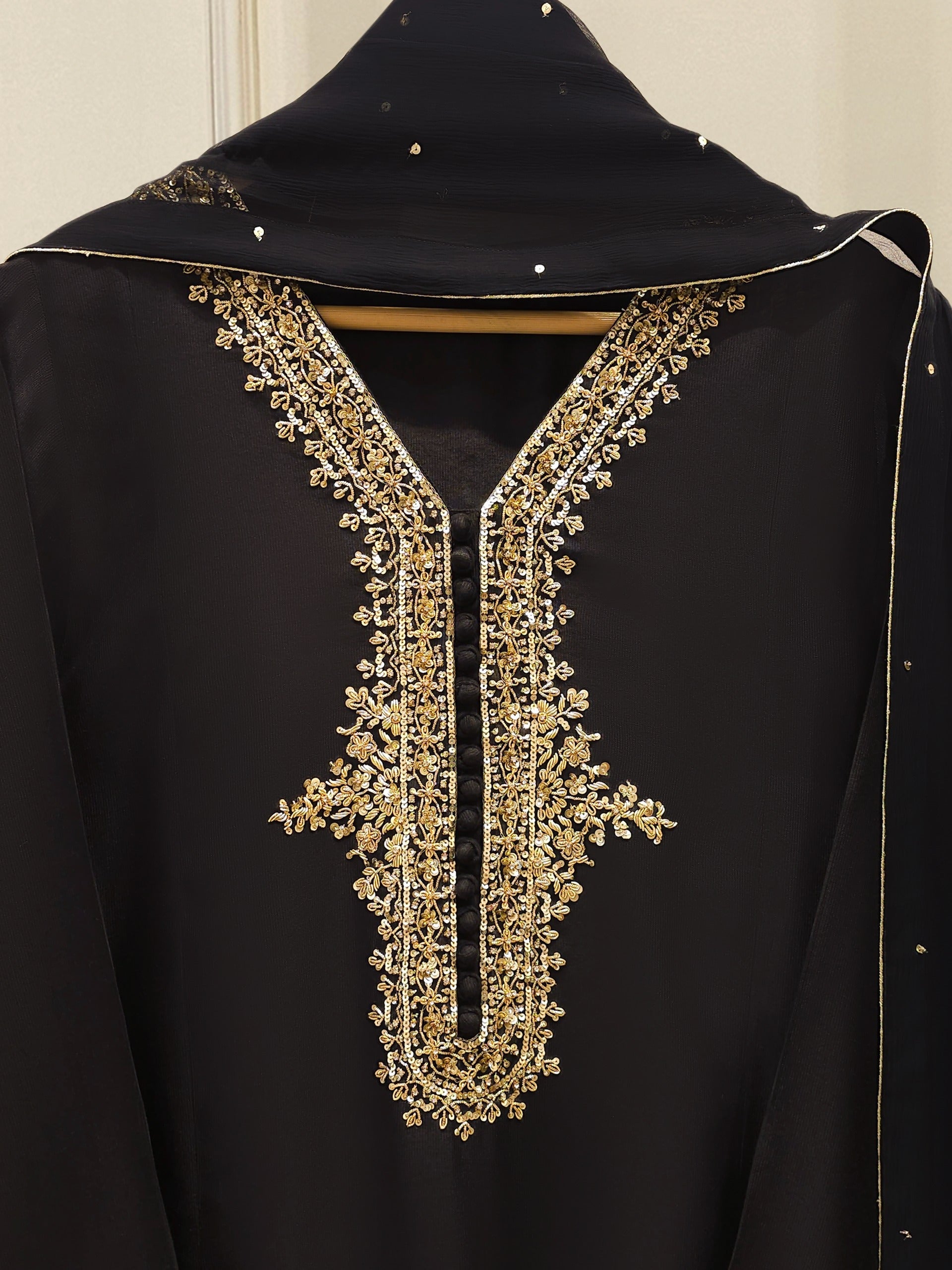 3 Piece- Pure Silk Net Embroidered Suit S111857 - Image 2