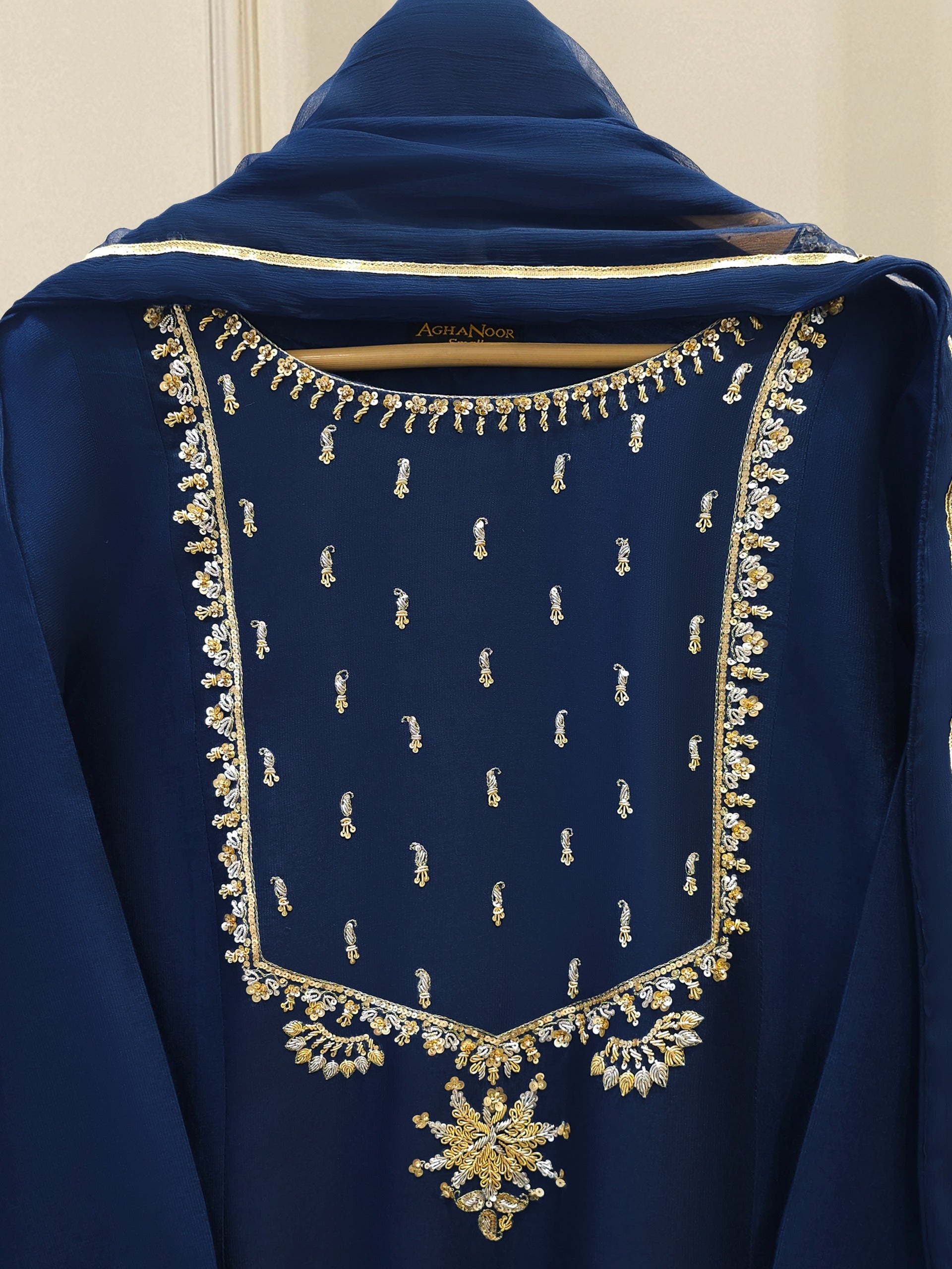 3 Piece- Pure Silk Net Embroidered Suit S111922 - Image 3