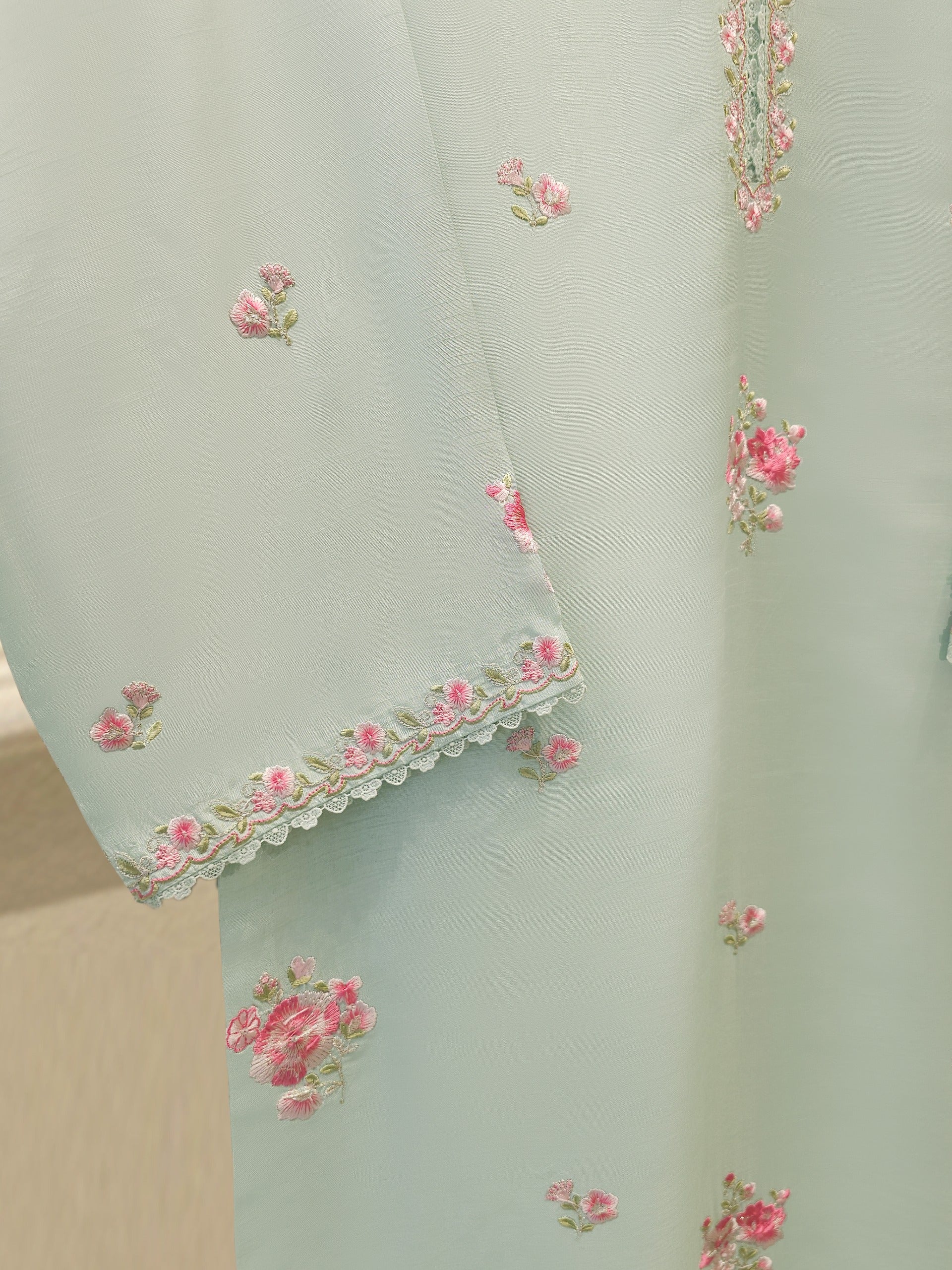 3 Piece- Pure Korean Silk Embroidered Suit S111923 - Image 3