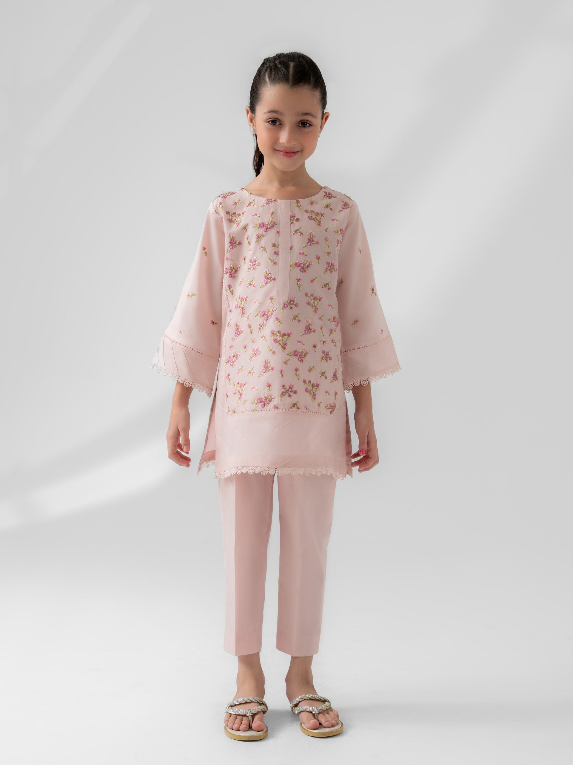 (Kids) 2 Piece - Embroidered Cambric Suit FKD-017