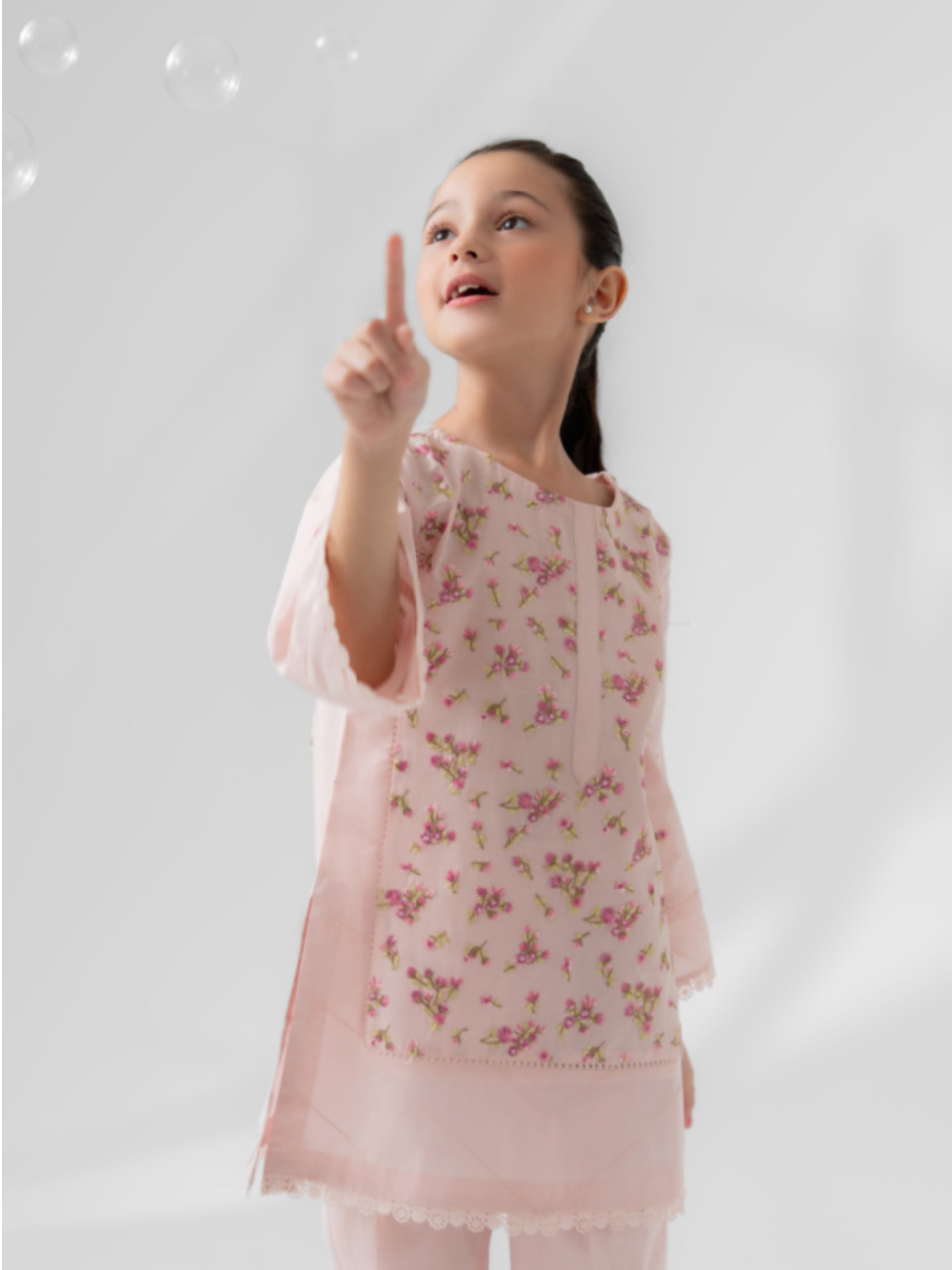 (Kids) 2 Piece - Embroidered Cambric Suit FKD-017 - Image 2