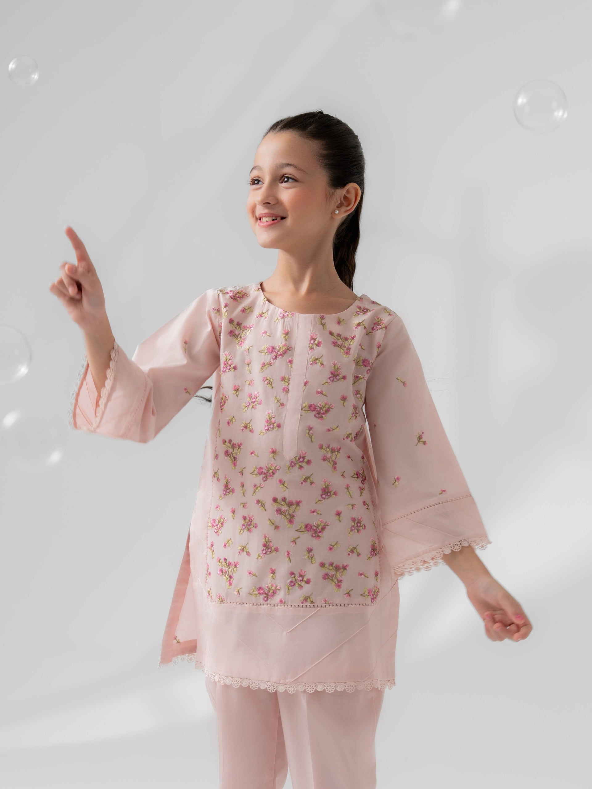 (Kids) 2 Piece - Embroidered Cambric Suit FKD-017 - Image 3