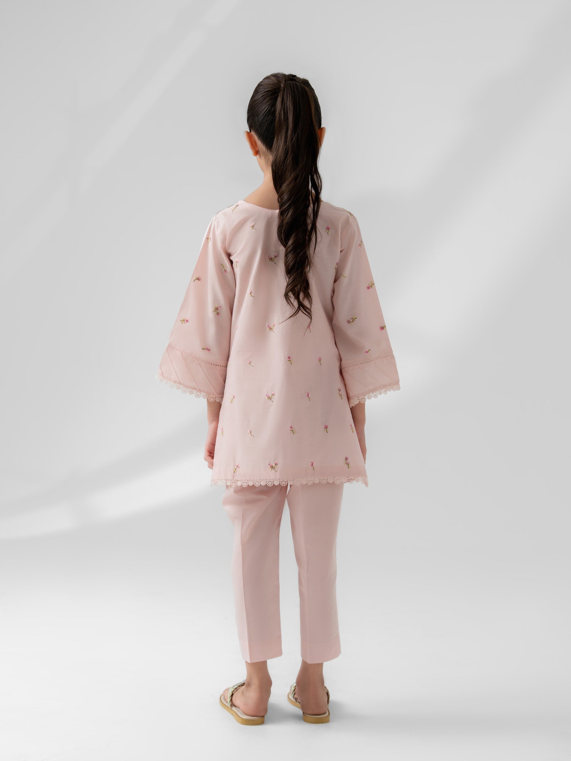 (Kids) 2 Piece - Embroidered Cambric Suit FKD-017 - Image 4