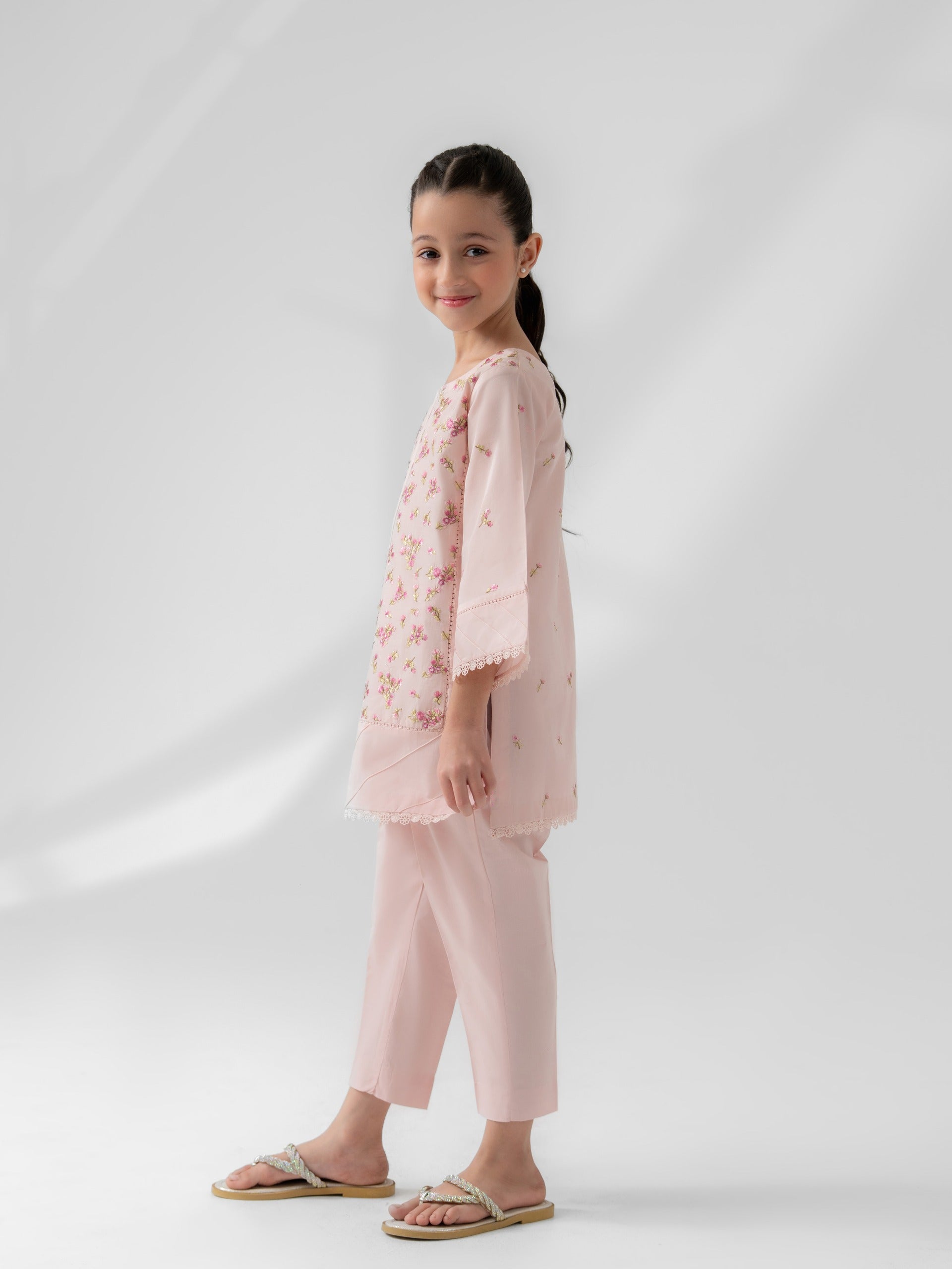 (Kids) 2 Piece - Embroidered Cambric Suit FKD-017 - Image 5