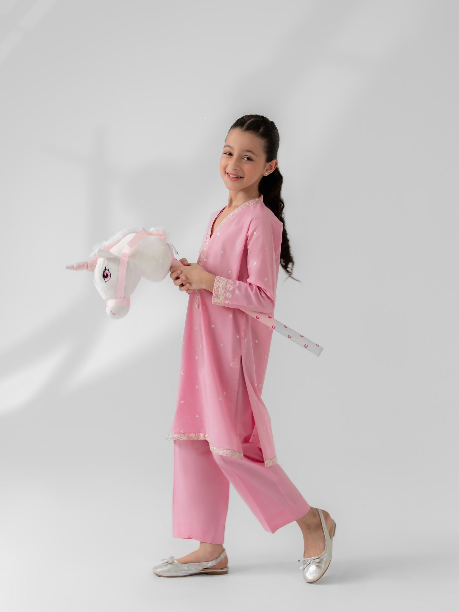 (Kids) 2 Piece - Embroidered Cambric Suit FKD-092 - Image 2