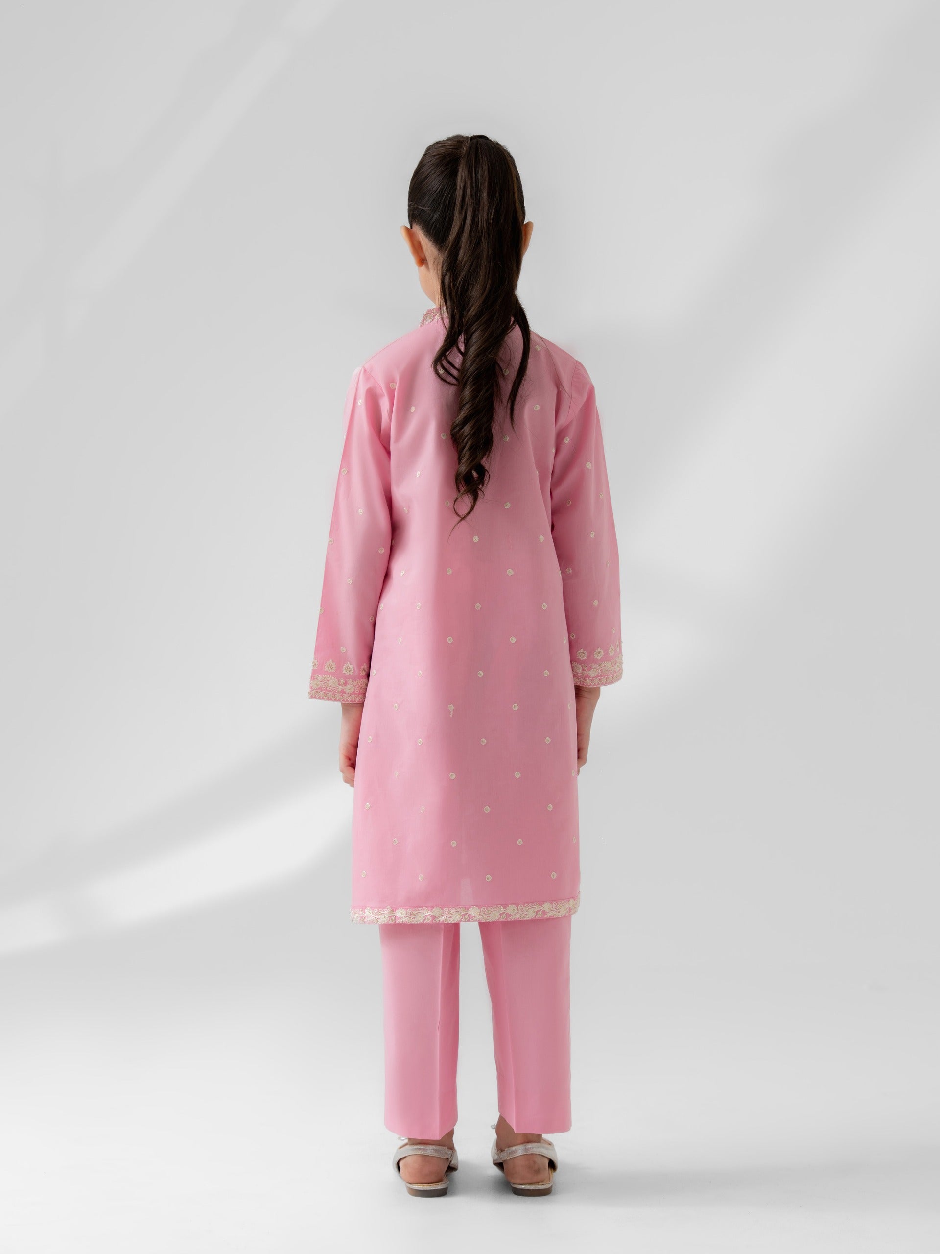 (Kids) 2 Piece - Embroidered Cambric Suit FKD-092 - Image 3