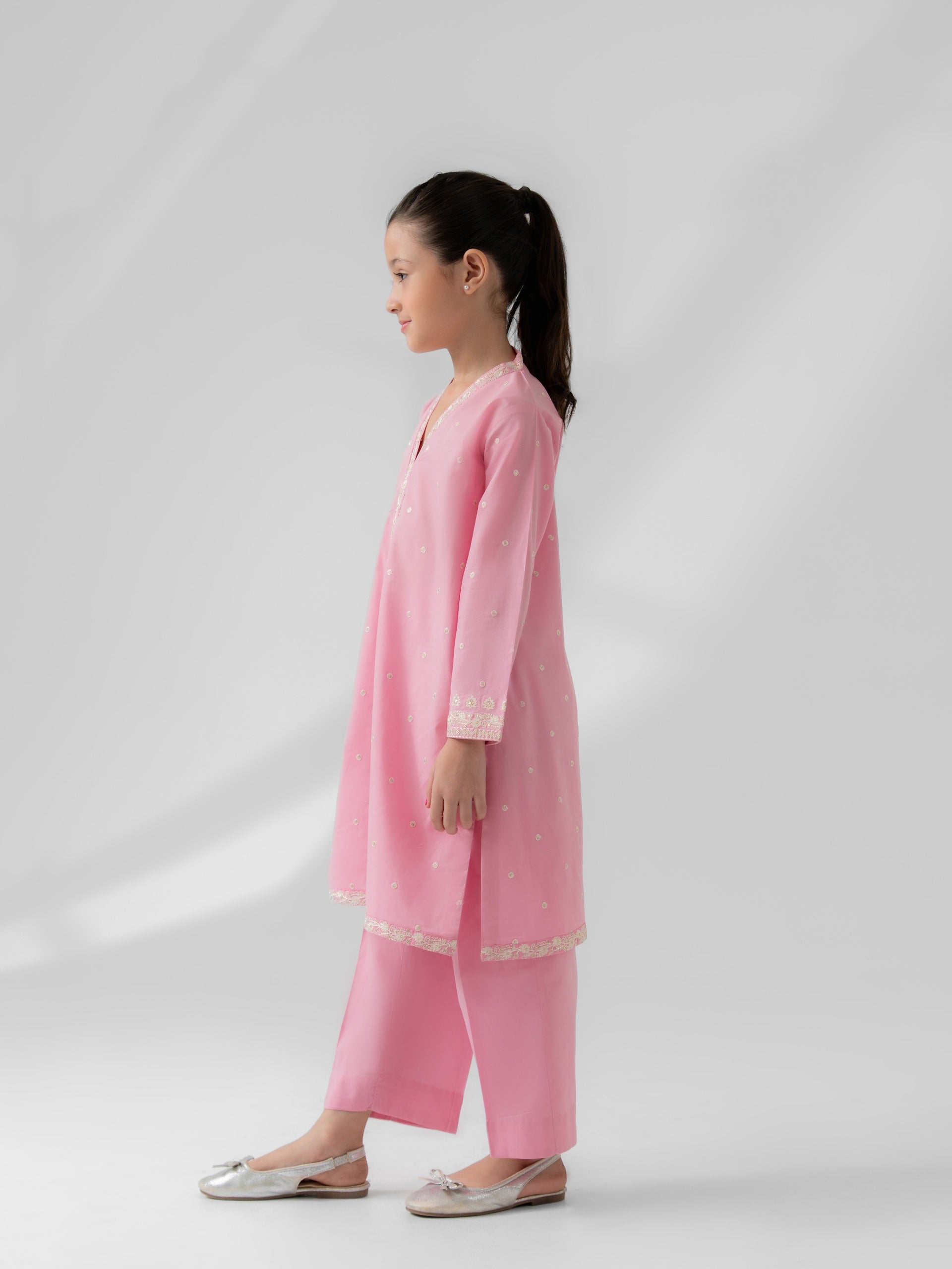 (Kids) 2 Piece - Embroidered Cambric Suit FKD-092 - Image 4