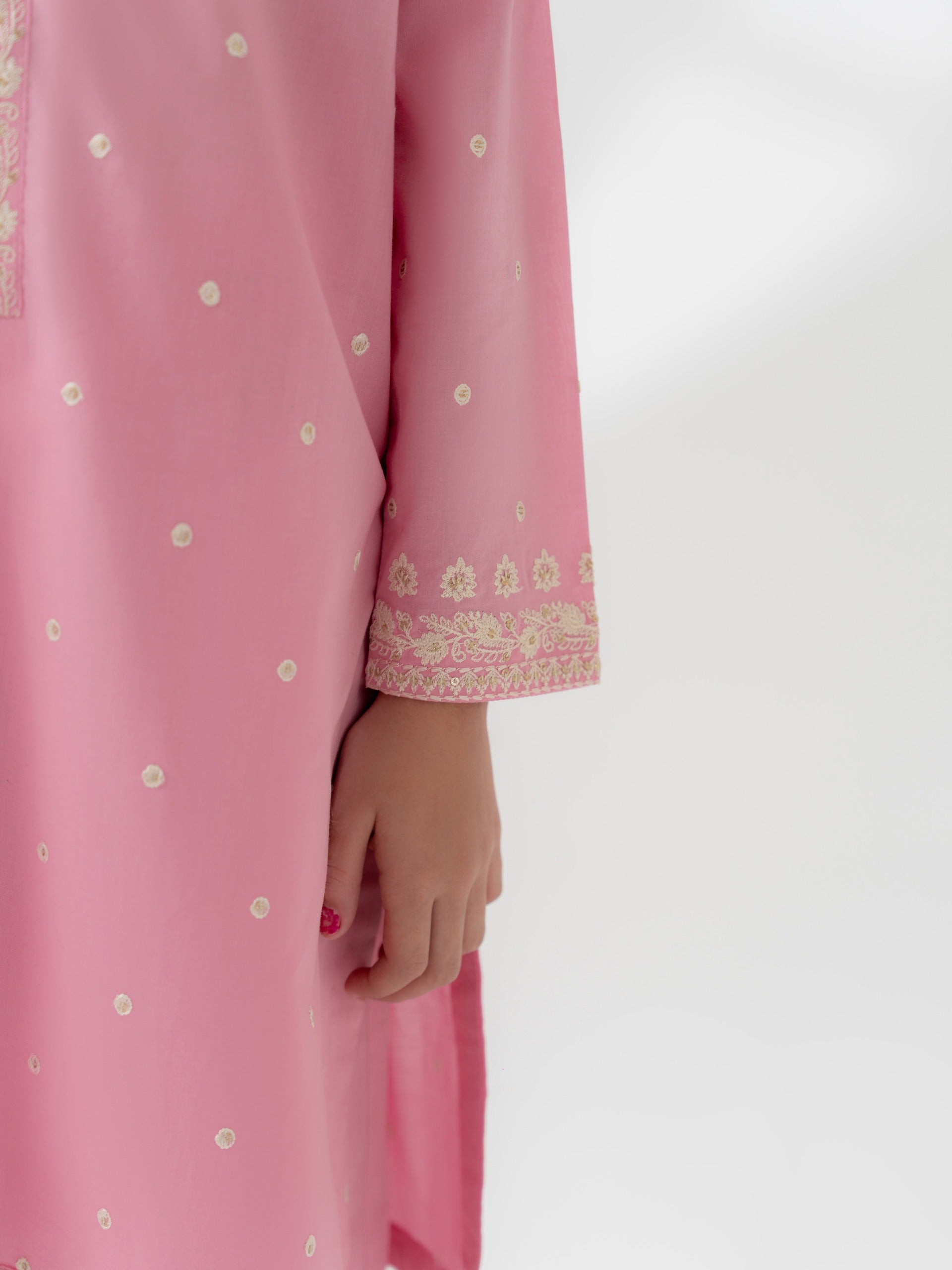(Kids) 2 Piece - Embroidered Cambric Suit FKD-092 - Image 5