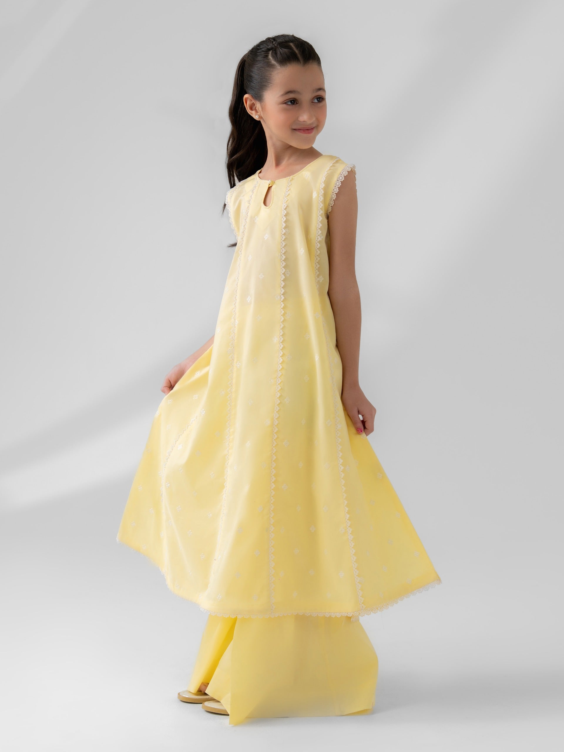 (Kids) 2 Piece - Embroidered Cambric Suit FKD-093 - Image 4