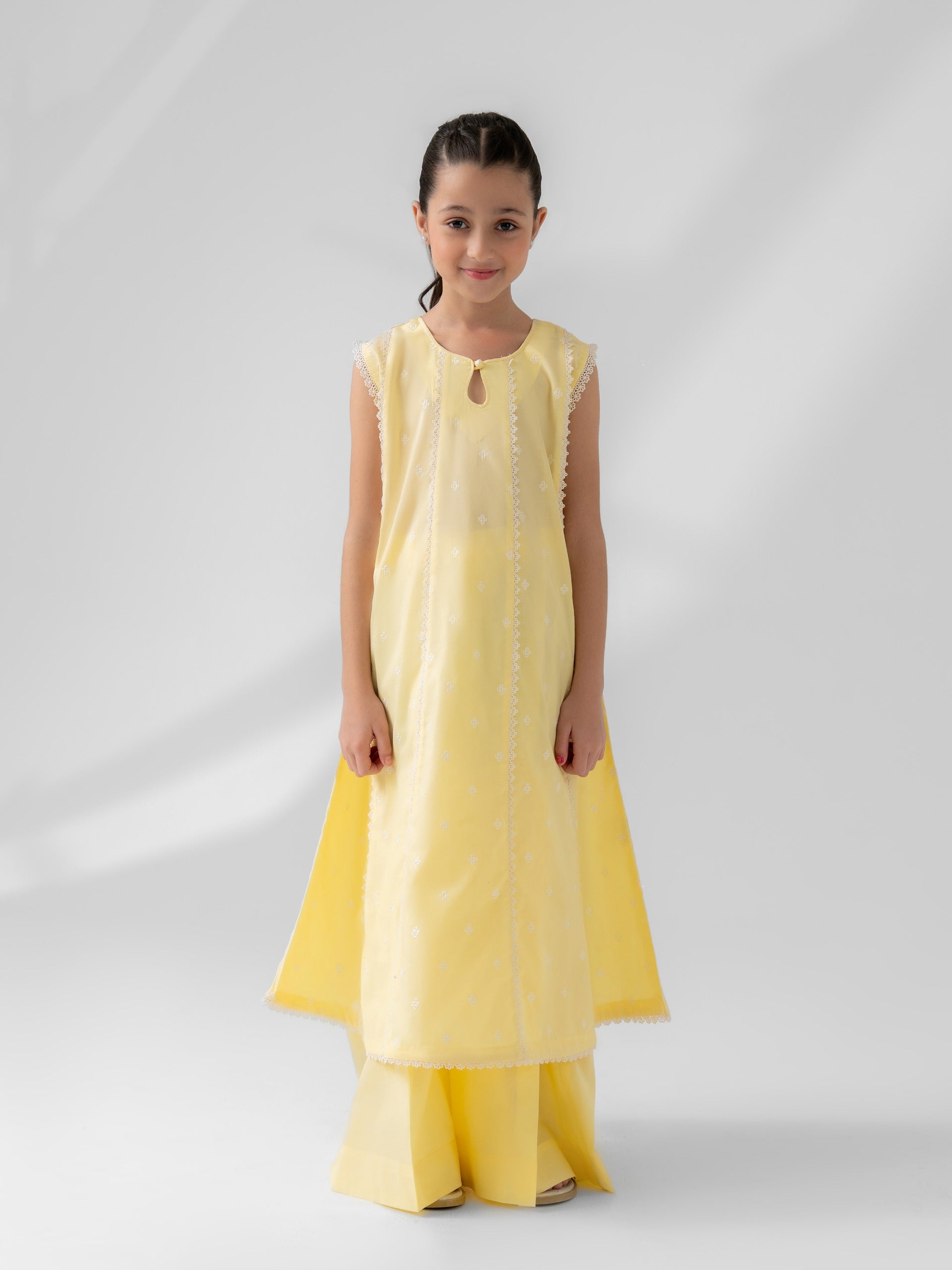 (Kids) 2 Piece - Embroidered Cambric Suit FKD-093 - Image 5