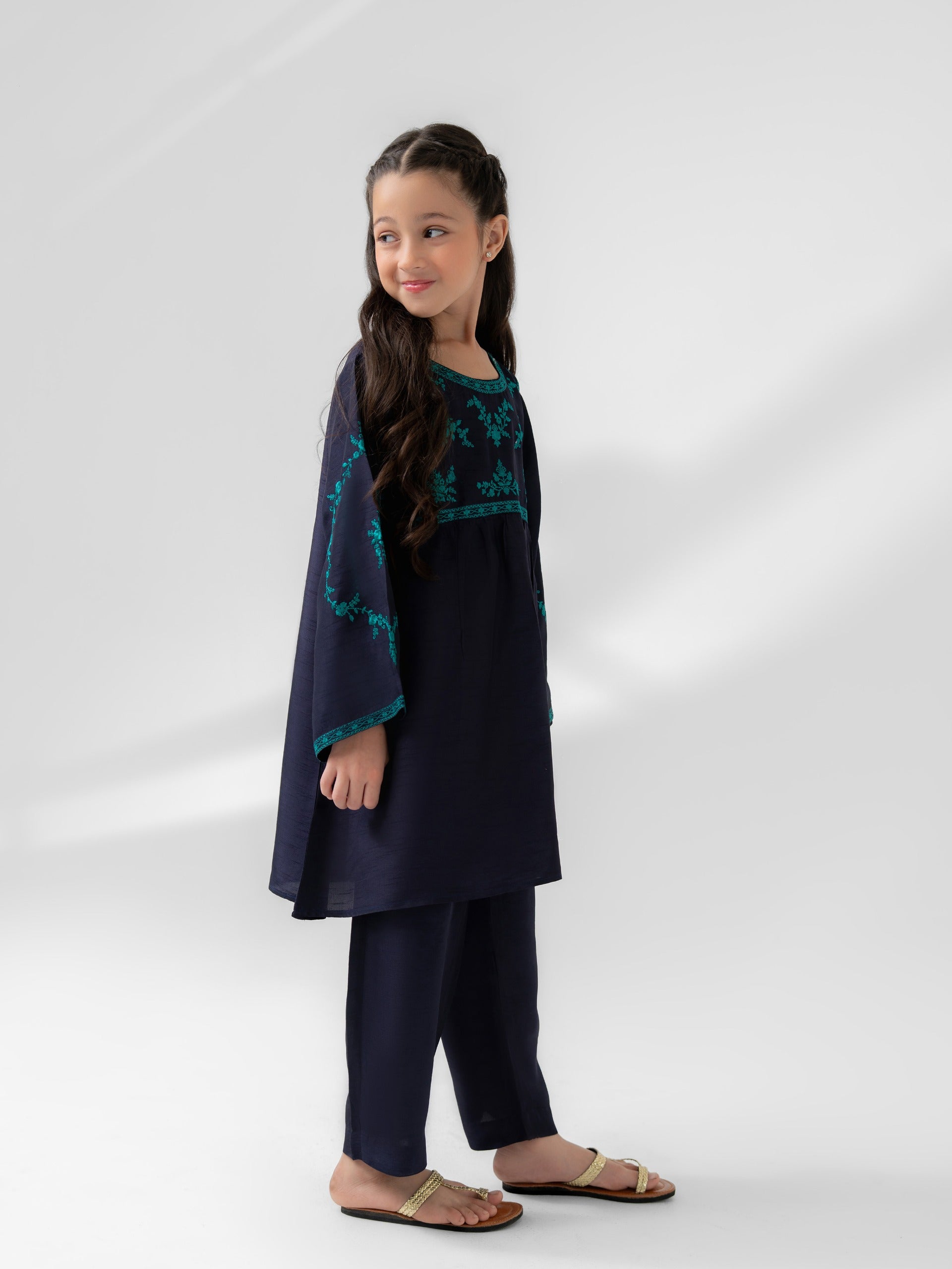 (Kids) 2 Piece - Embroidered Korean Silk Suit FKD-074 - Image 2
