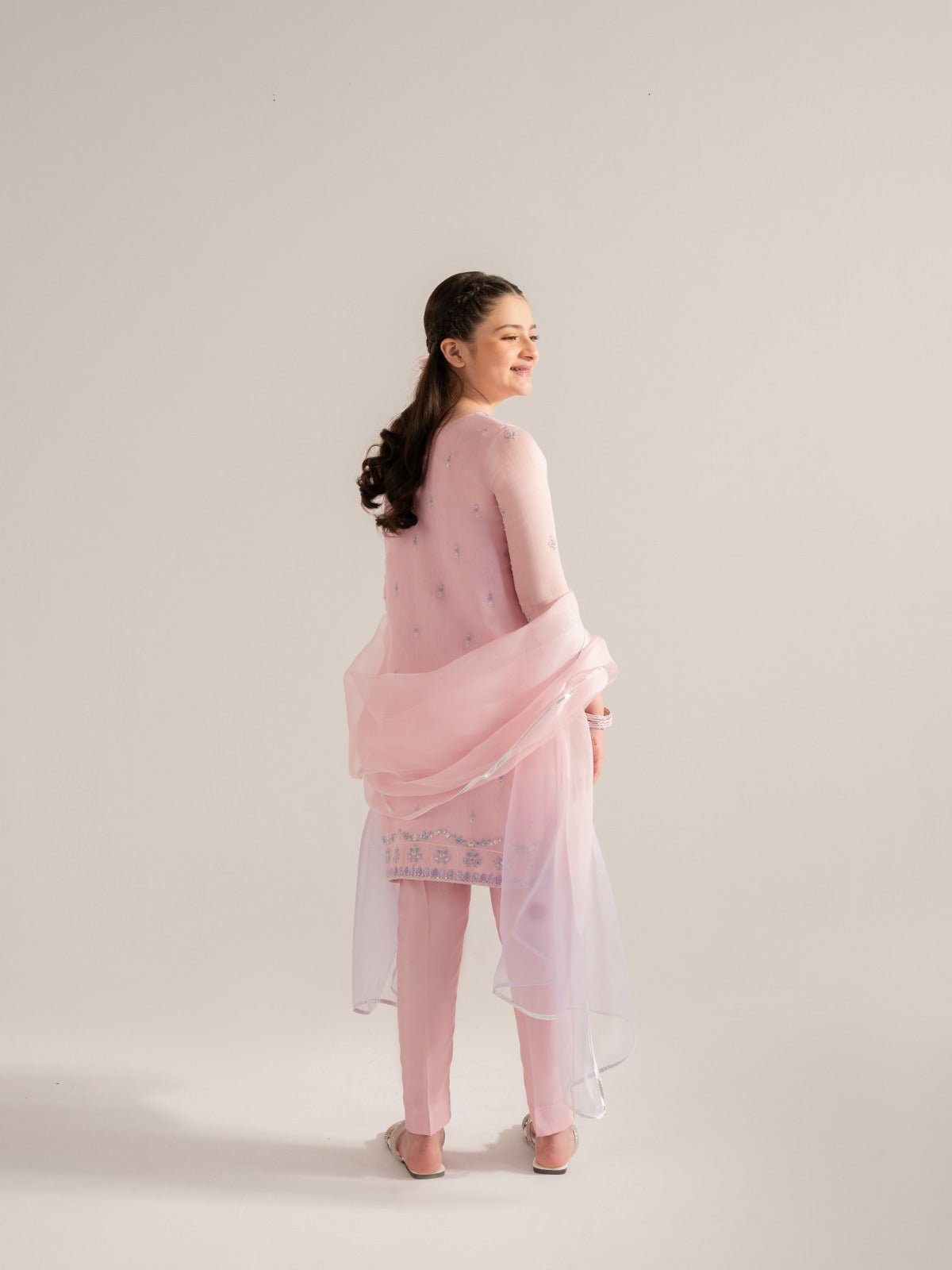 (Kids) 3 Piece - Embroidered Cotton Net Suit KD-022 - Image 4