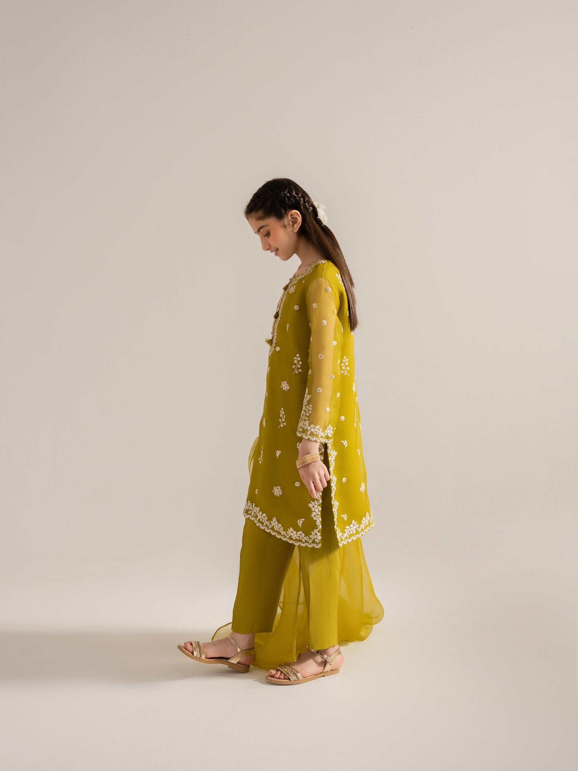 (Kids) 3 Piece - Embroidered Organza Suit KD-029 - Image 3