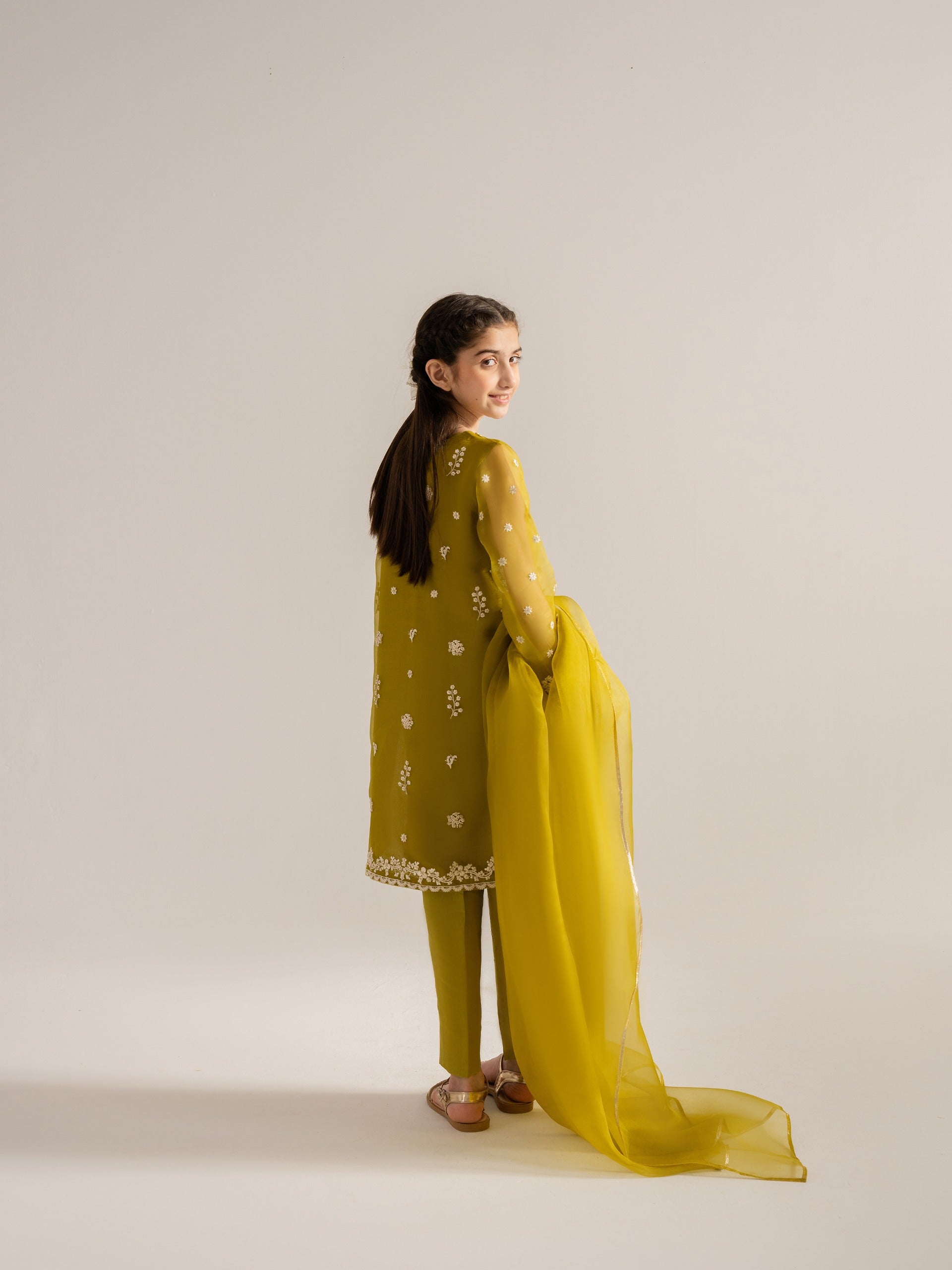 (Kids) 3 Piece - Embroidered Organza Suit KD-029 - Image 4